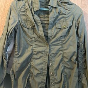 Express olive green utility style ruched button down top. XS. Great condition.